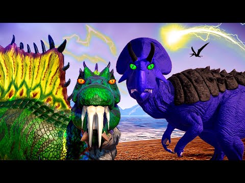 Carcharodontosaurus Vs T-Rex Vs Ultimasaurus Vs Spinosaurus Jurassic World Evolution Dinosaurs Fight