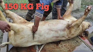 Nepali Village Life/150 kg Pork Cutting and Cooking/Pig Cutting/Fishing Man