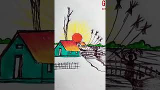 Download lagu How to draw Riverside village step by step for//#GART mp3