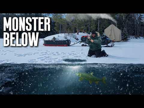 Ice Fishing Rare Trout & Winter Camping in the Snow with a Wall Tent & Wood Stove