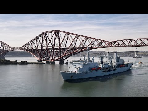 RFA Fort Victoria heads down the Firth of Forth
