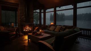 Relaxing Fireplace and Soothing Rain by The Lake | Rain Sounds for Meditation