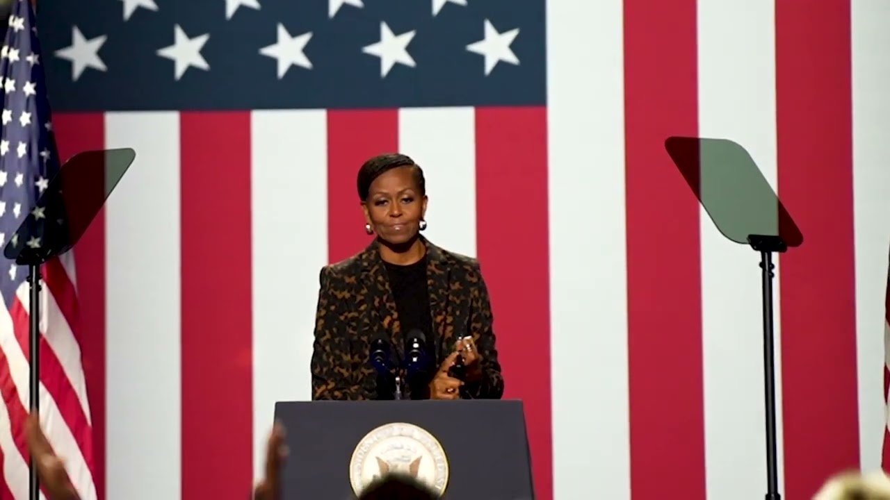 Former First Lady Michelle Obama campaigns for Vice President Kamala Harris in Kalamazoo