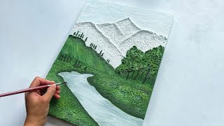 Textured Mountain Landscape Painting Tutorial | Snowy Mountains & Green Valleys | Mountain Art