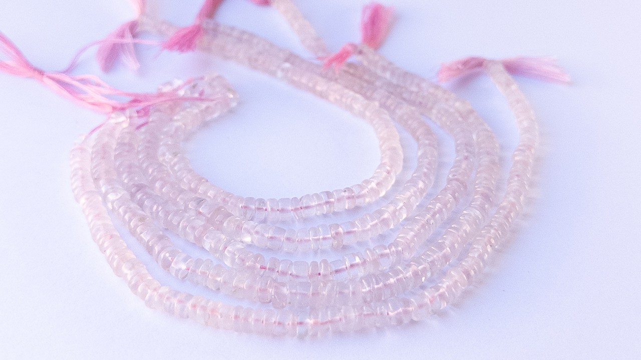 Rose Quartz | Smooth Wheels | Various 4.5-5mm Bead Size | 20cm Strand Length video