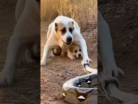 Alabai guarding her puppies
