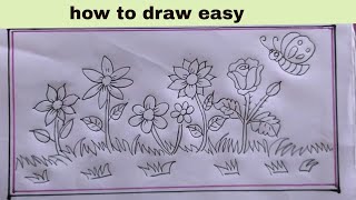 how to draw flower garden easy/flower garden drawing