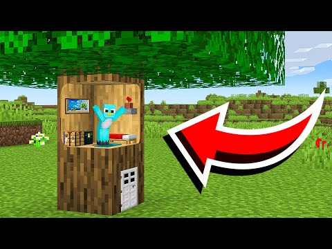 How to Build a TINY SECRET BASE Inside a TREE in Minecraft