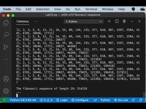Lab 10 Demonstration video: Fibonacci Sequence - BYUI CSE 130