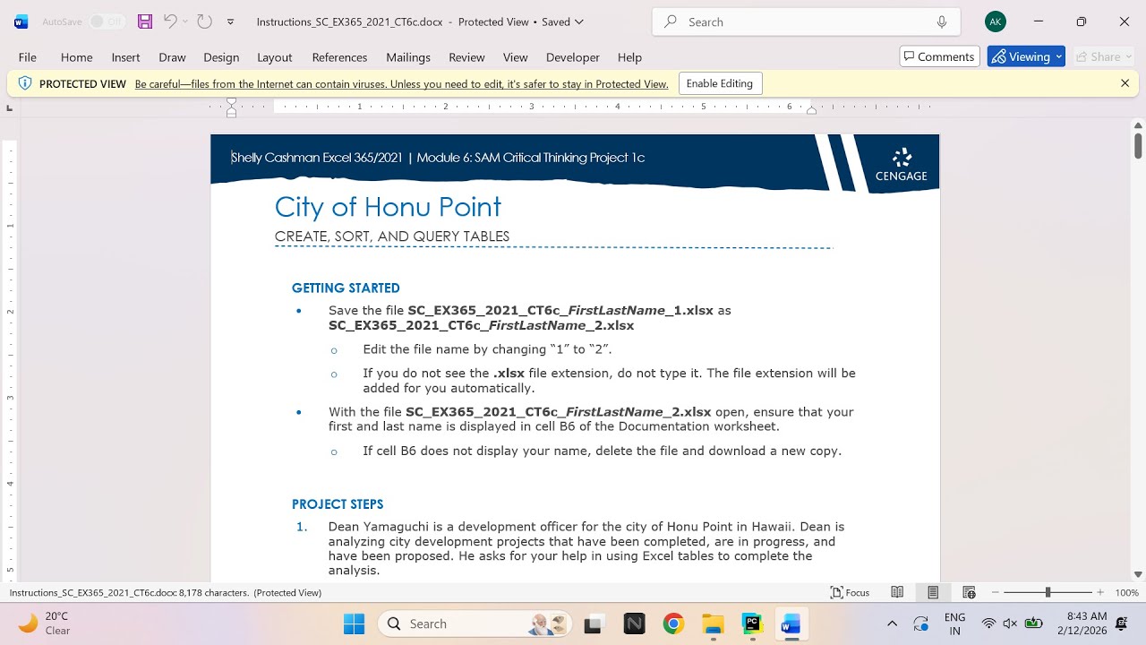 Shelly Cashman Excel 365/2021 | Module 6: SAM Critical Thinking Project 1c City of Honu Point
