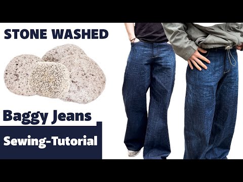 How to sew baggy Jeans and stone wash them | Sewing Tutorial and DIY stone washing
