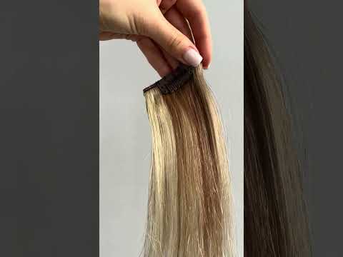 Натуральне волосся на заколках 38 см, 7 пасм, 100 грам, горіх з меліруванням (№08/613) video