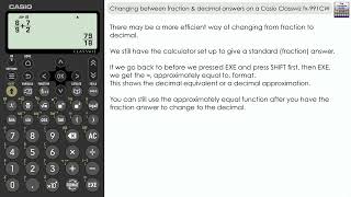 Changing Between Fraction & Decimal Answers | Casio Classwiz fx-991CW | FORMAT