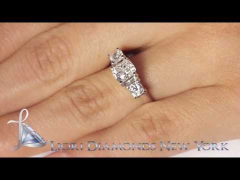 ER-0952 - 2.25 Carat F-VS1 Three Stone Cushion Cut Diamond Engagement Ring 18k White Gold