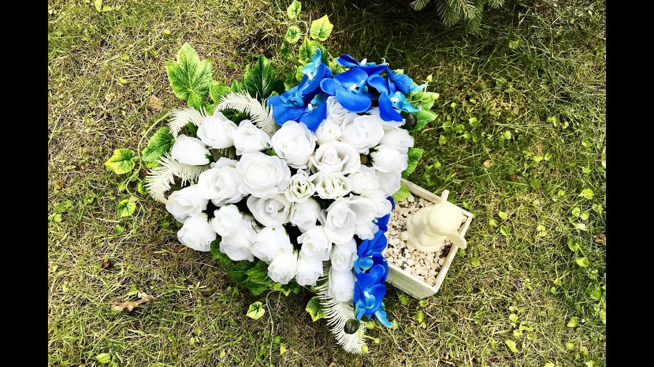 Przepiękne serce na grób // Stroik w kształcie serca w donicy // Z aniołkiem //