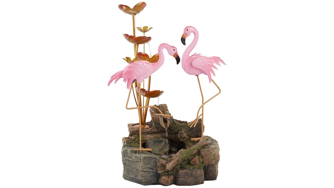 Video 1 Oceanside Flamingos on Rock Outdoor Fountain