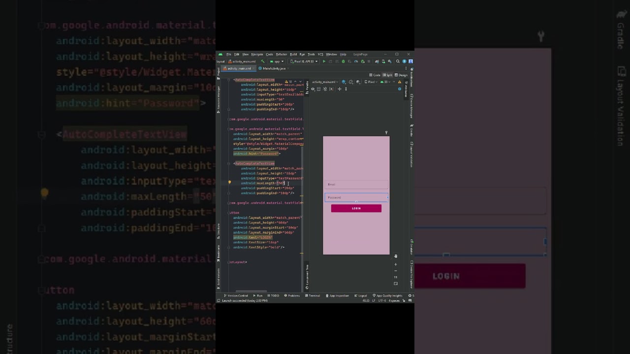 Create Login Page Activity Design in XML Layout Android Studio Java #androidstudio #java #loginpage