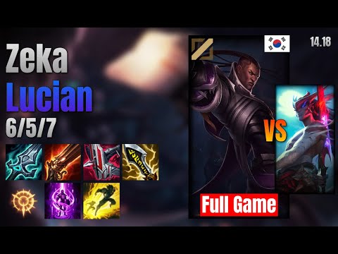 Zeka Mid Lucian vs Yone lol KR solo rank Full Game 14.18