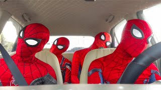 Spiderman and friends dancing in Car