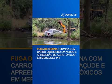 FUGA DE CINEMA TERMINA COM CARRO EM AÇUDE E APREENSÃO DE AGROTÓXICOS CONTRABANDEADOS EM MERCEDES-PR