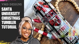 CHRISTMAS TUMBLER TUTORIAL: Santa University Design using UV DTF decals and Candy Cane Handle