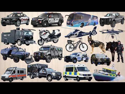 Police Cars, Police Trucks, Drone, Helicopter, Dog, Boat, SWAT Vehicle | Police Vehicles Name Sounds