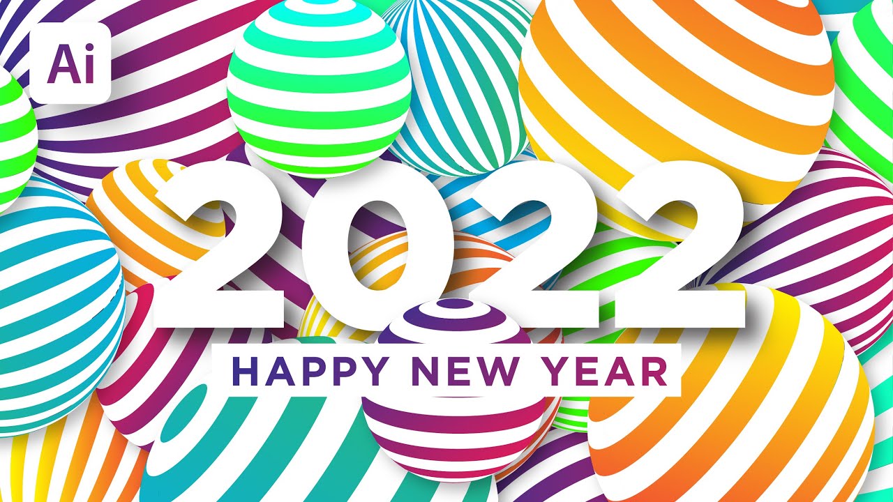 2022 Happy New Year Design / Stock Vector / Background / Illustrator / Adobe Illustrator Tutorial