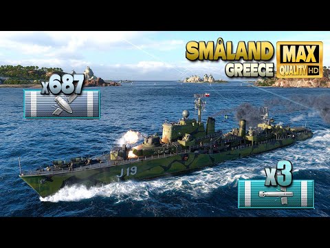 Destroyer Småland: DAKKA terror on map Greece - World of Warships