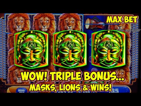 TRIPLE MAX BET BONUS PAYDAY BIG WIN on King Of Africa Slot Machine!  WMS Classic MAX BET Live Play