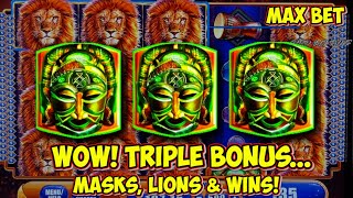 TRIPLE MAX BET BONUS PAYDAY BIG WIN on King Of Africa Slot Machine!  WMS Classic MAX BET Live Play