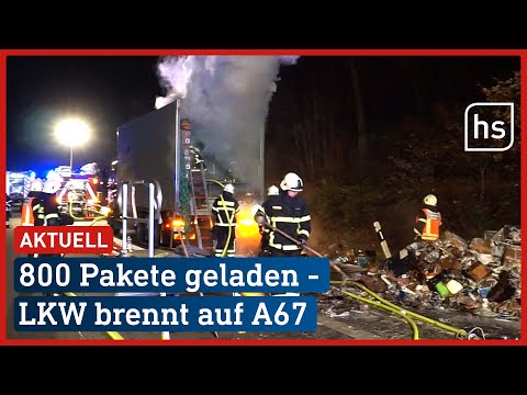 Paket-LKW brennt auf A67 - Vollsperrung | hessenschau