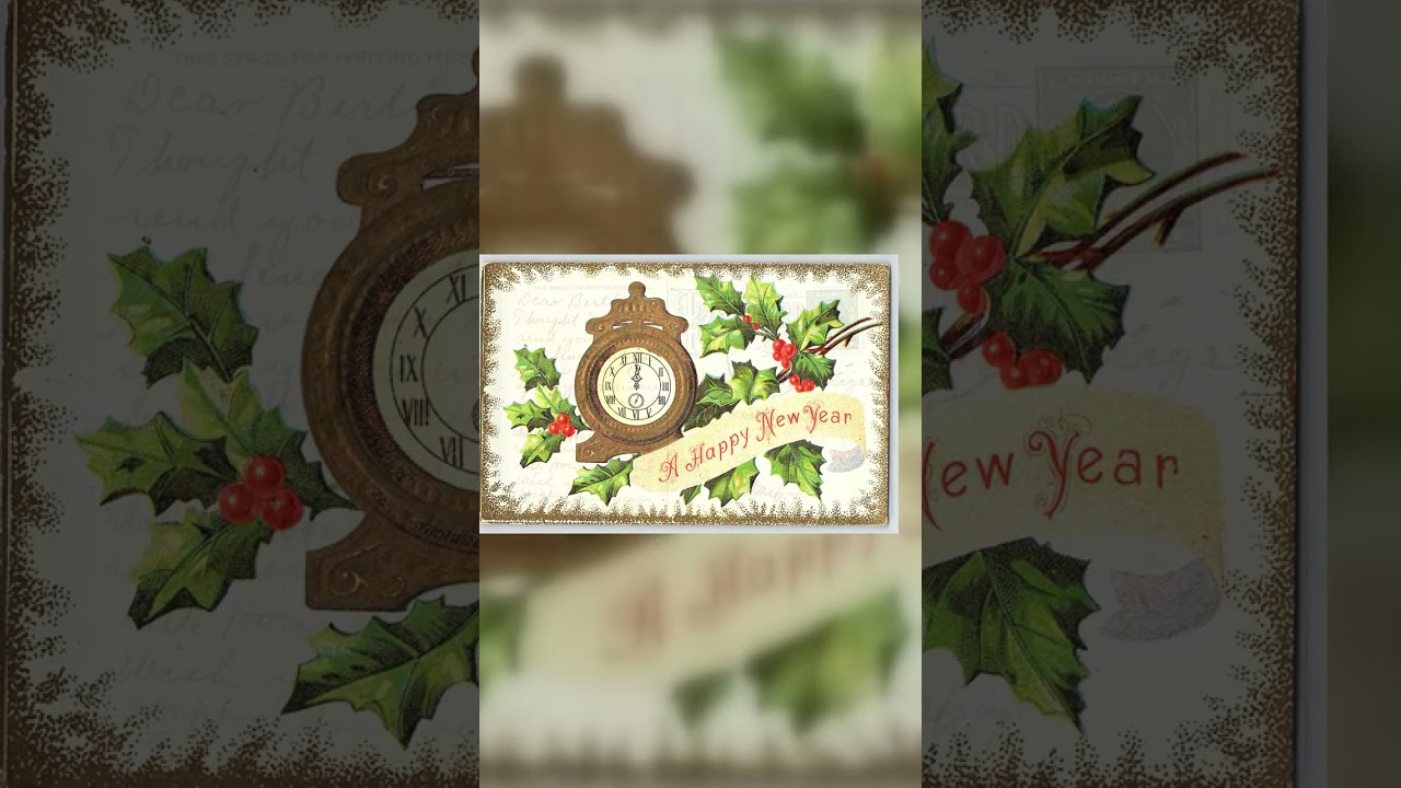 New Year Clock & Holly, Divided Back Postcard, 1910s Video