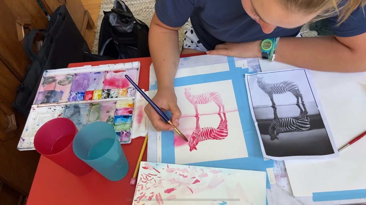 Watercolor Painting a Pink Zebra