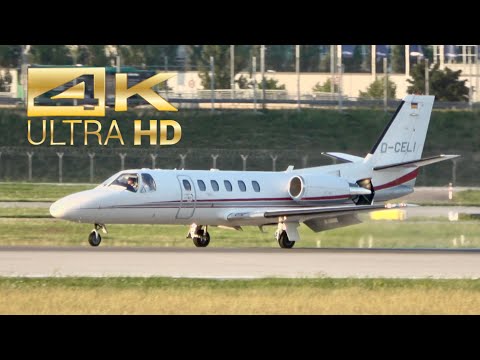 (4K) Cessna 550B Citation Bravo from Euro Link D-CELI arrival at Munich Airport MUC EDDM