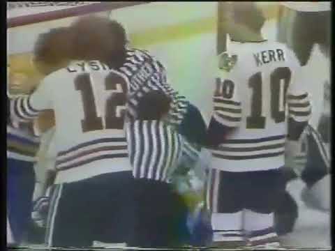 Oilers - Blackhawks scrum. 10/10/79