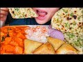 ASMR BUTTER CHICKEN GARLIC NAAN SPICY RICE SAMOSAS EATING SOUNDS