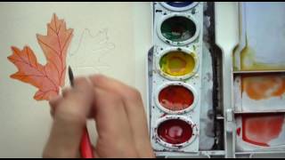 How to draw and paint a Fall leaf in Watercolor