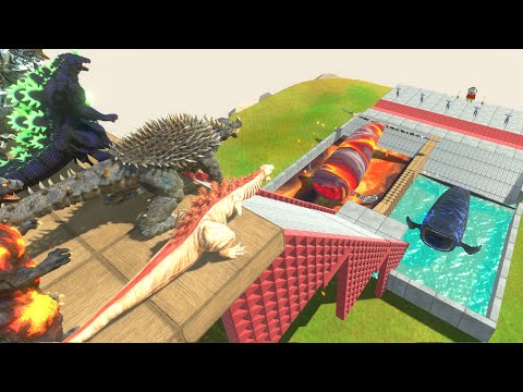 Kaiju Team Falling into Blue Bloop or Red Bloop - Animal Revolt Battle Simulator