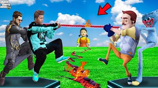 Franklin Playing Tug Of War With Hello Neighbor & Huggy Wuggy | Tug Of War In GTA 5
