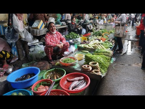 Morning Food Market Scene @Phsa Lu Olympics - Walk Around Food Market in Town
