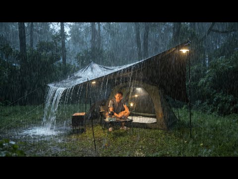 Very Heavy Rain‼️ Solo Camping in long Heavy Rain with Thunder for Relaxing & Sleeping 💯