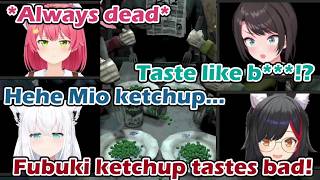 Fubuki and Subaru being pretty out of pocket while enjoying beans with Mio and Miko in this game