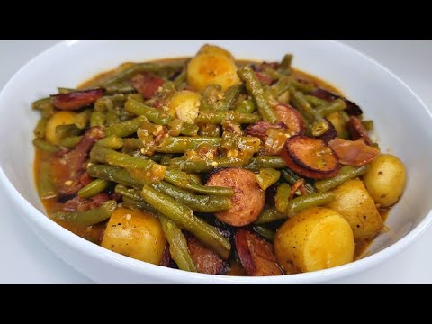smothered green beans with sausage & potatoes. full recipe