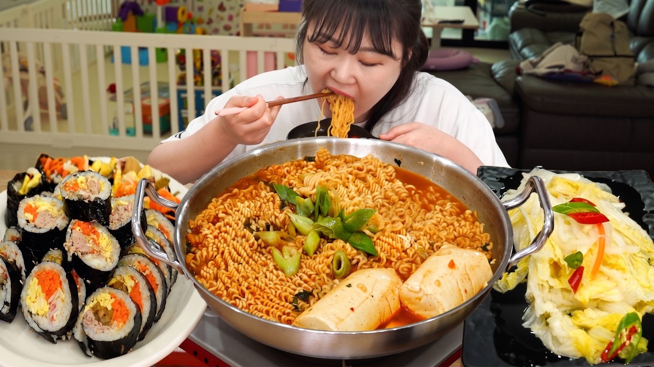 순두부 열라면과 냉장고 털어 만든 집 김밥 먹방😋시원한 백김치까지!! MUKBANG