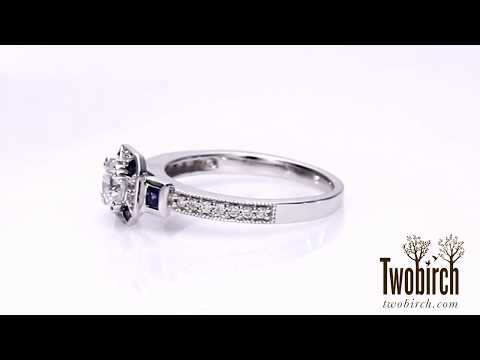 Art Deco Engagement Ring with Sapphire Accents - TwoBirch - RM1437RSAP-E