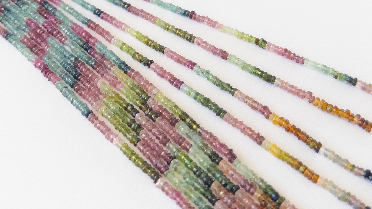 Watermelon Tourmailne | Faceted Rondelle | Various 2.8 - 3.5mm Bead Size | 34cm Strand Length video
