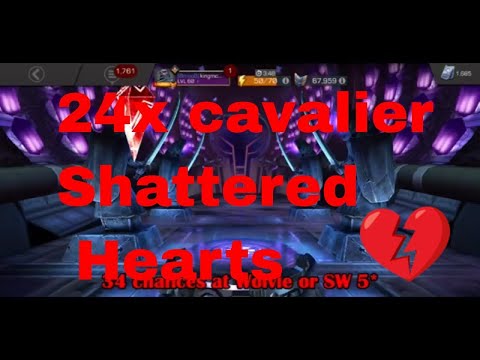 Massive 24 x cavalier shattered heart crystal mcoc & 34 x greater red envelopes