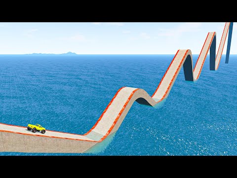 Impossible Growing Wave Bridge Crossing Cars Vs Deep Water - BeamNG.Drive