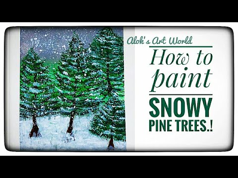 How to paint a snowy pine tree using a fan-brush...!!! ||Alok's Art World||