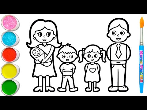 Let's Draw a Picture of a Family with 2 Children and a Baby 👩🏻👶🏼👧🏼👨🏻 Educational Coloring Pages #384
